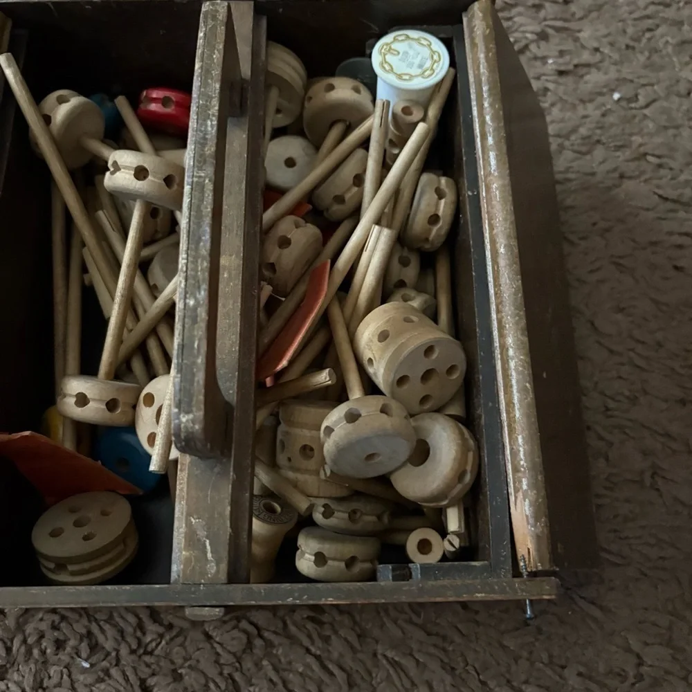 Vintage Tinker Toy Bundle 1970’s Wooden Construction Set in Antique Box